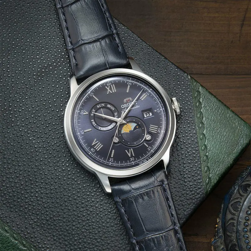 Orient Bambino Sun and Moon Automatic Blue Men's Watch- RA-AK0806L30B